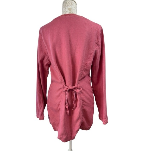 Vintage J Jill Size Medium Pink Thick Linen Button Jacket V-Neck Scalloped Trim - Picture 3 of 8
